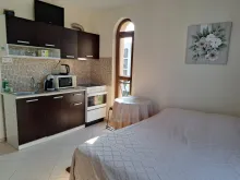 комната с кухней и диваном